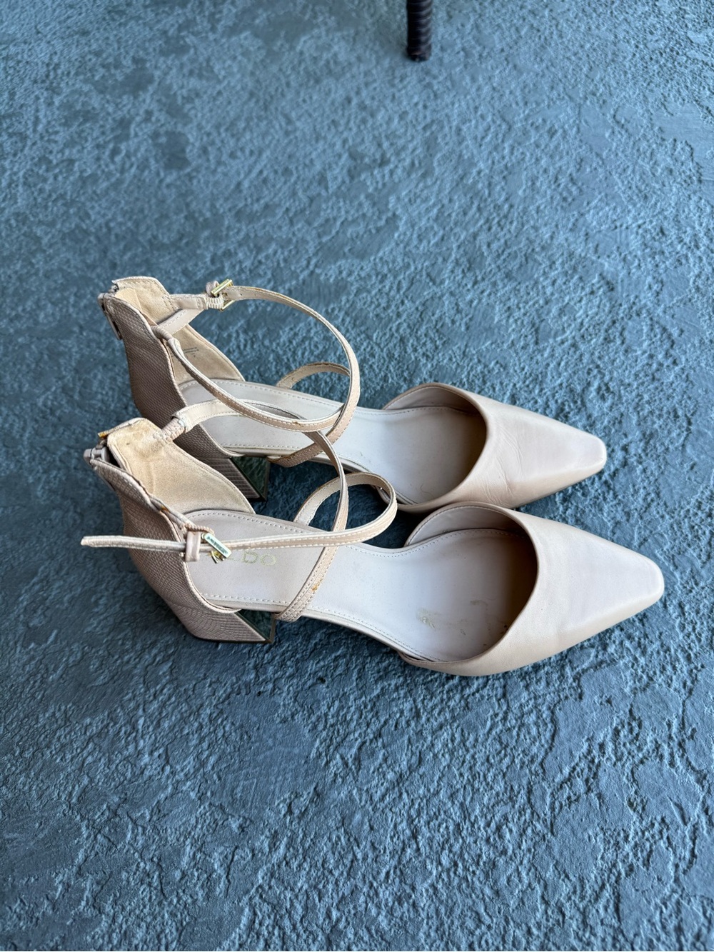 Aldo Beige Pointed-Toe Ankle-Strap Heels